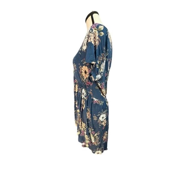 Women’s Torrid 0 Deep Teal Floral Babydoll Super Soft Button-Front Top L XL 12 - Picture 3 of 9